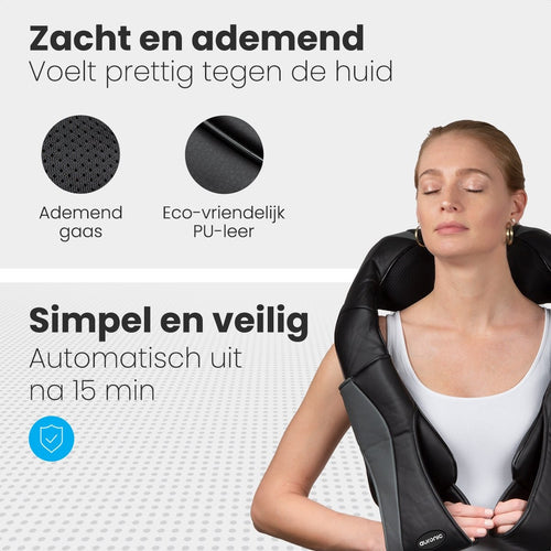 Auronic Shiatsu Massagekussen – 3 Intensiteitsstanden – Warmtefunctie tot 40°C – 41 x 17 x 50 cm – Zwart/Grijs