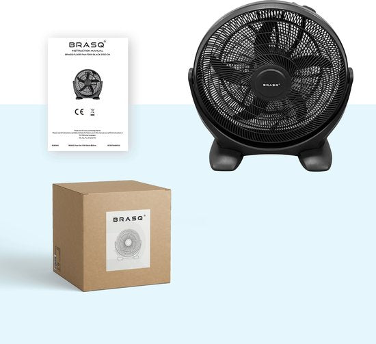BRASQ Vloerventilator - 50 cm - Zwart - 3 snelheden - Ventilator Staand - Verstelbaar - 90 Watt
