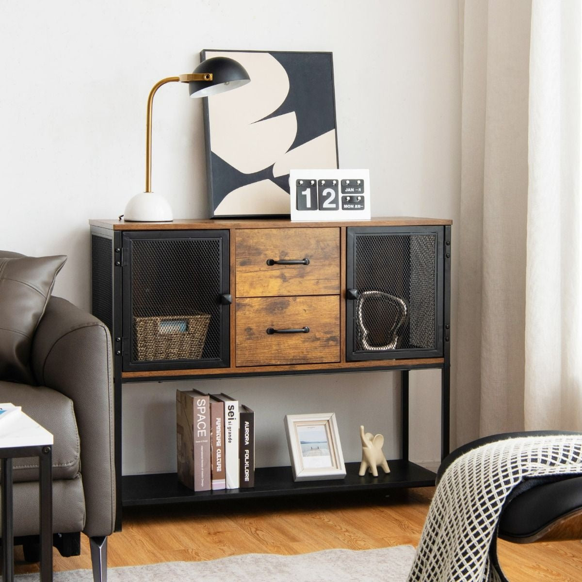 Coast Industrieel multifunctioneel dressoir met 2 roosterkasten en 2 laden 100 x 35 x 85 cm