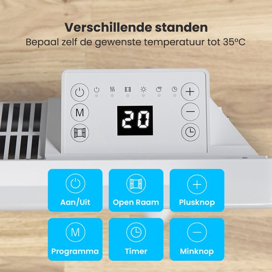 Auronic Convectorkachel - 2000W - Elektrische Kachel - 3 Standen - Metalen Paneelverwarming - Vrijstaand - Wielen - Wit