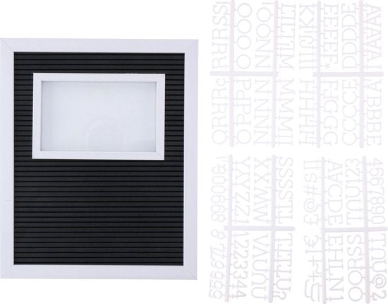 ArtiCasa Letterbord met Fotolijst – 188 Witte Letters – 28×23 cm – Zwart/Wit – Wanddecoratie – Inclusief Ophangsysteem