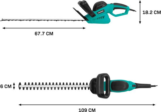 VONROC Heggenschaar 600W – 660 mm zwaardlengte – met 180° draaibaar handvat – Mesafstand 16 mm – Incl. beschermhoes
