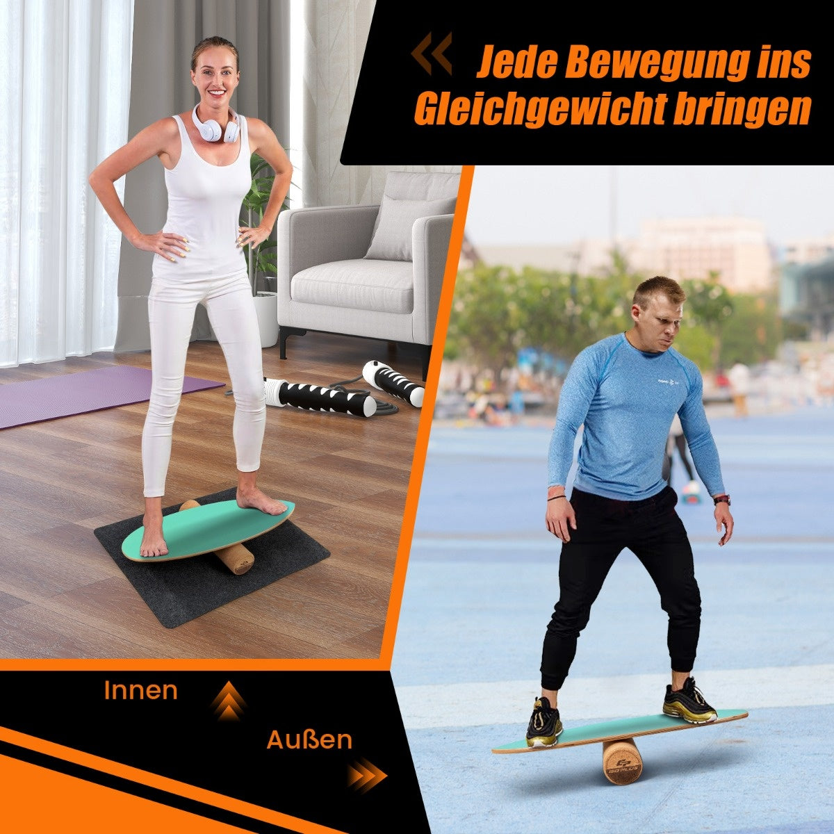 Coast Balance Board gemaakt van Wood Wobble Board met roll & plafond 3-in-1 Balance Board Kit Green