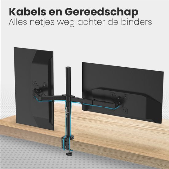 Auronic Monitor Arm - 2 Schermen - 13 tot 27 Inch - Verstelbaar - Draai, Kantel en Zwenkbaar - Dubbele Monitor Beugel - Staal - Zwart