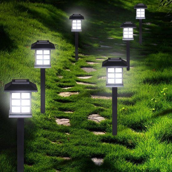 Tuinlamp – Set van 6 Zonne energie 8,6x8x6x38cm Prikstok - Zwart