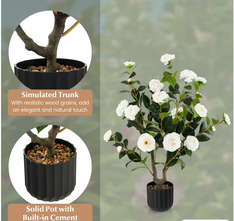 Coast Camelia Kunstplanten - 2 Stuks - In Pot - 100 cm - Witte Bloemen