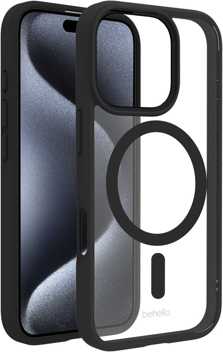 BeHello Hoesje voor iPhone 16 Pro - MagSafe - Flexibel - Schokbestendig - Transparant Zwart
