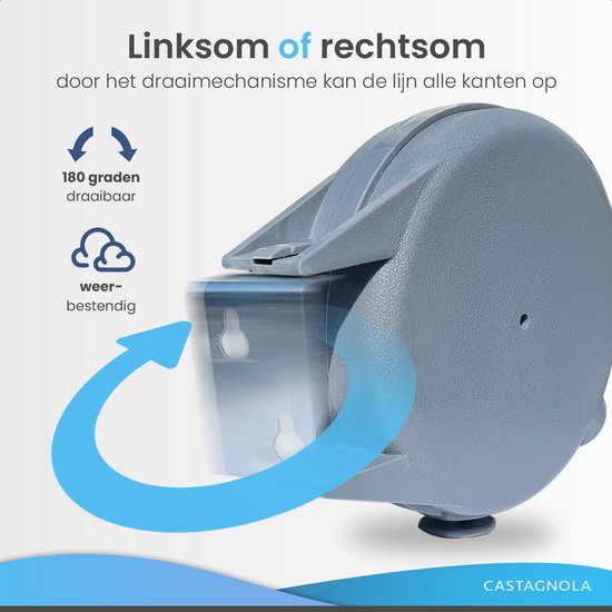Castagnola Roldrooglijn - Waslijn Uittrekbaar - Waslijndraad - Drooglijn 12 Meter - Draagkracht tot 13 Kg