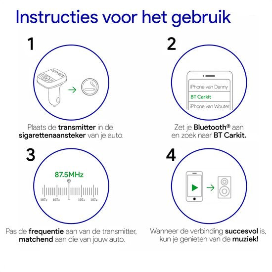 Bluetooth FM Transmitter voor in de Auto met USB - Bluetooth 3.0 Radio - BT handsfree carkit