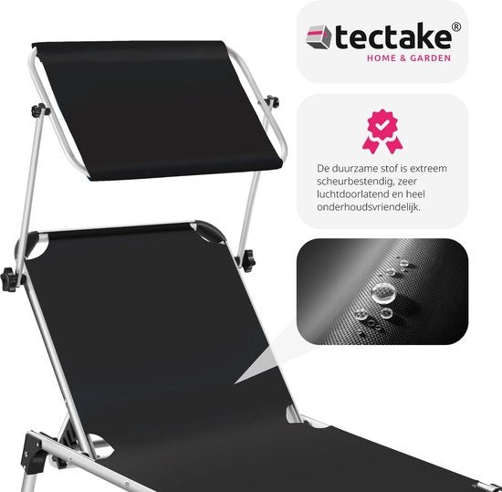 tectake® - Ligstoel ligbed zonnebed Aurelie - incl. verstelbaar zonnedak - zwart