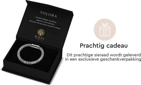 Yolora Dames Mesh Armband - Kalpa Camaka Kristallen - Zilverkleurig - Vrouwen Armband Zilver - Sieraden - Luxe Giftbox - Geschenkdoos - Cadeau doos - Exclusieve Geschenkverpakking - Mooie Cadeauverpakking