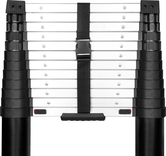 VONROC PRO telescoopladder - 3,80 meter - goedgekeurd volgens EU- en NL-veiligheidsnormen - softclose - geïntegreerde muursteunen en dwarsbalk voor meer grip en veiligheid