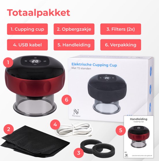 Nuvance - Elektrisch Cellulite Massage Apparaat - 12 Standen en Temperaturen - Volledig Lichaam - Cupping Cups Set Massage - Cellulite Cups - Hijama Cups - Anti Cellulitis