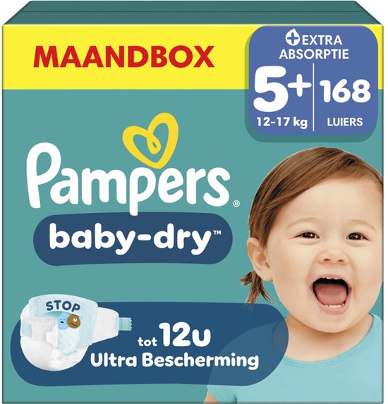 Pampers Baby-Dry Maat 5+ - 168 Luiers - 12kg-17kg