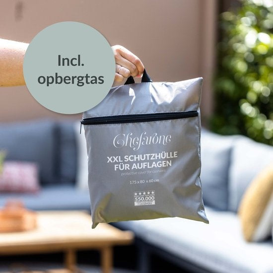 Chefarone Beschermhoes Tuinkussens - Extra groot 60x175 cm - Opberghoes Tuinmeubels, Loungeset en Ligbed - Kussentas voor Loungekussens - Tuinkussenhoes Waterdicht - Weerbestendig - UV-bescherming - Grijs