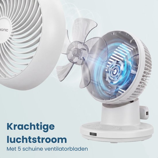 Auronic Tafelventilator - Mini Ventilator - Met Afstandsbediening en Timer - Automatische Oscillatie 85° - 9 Meter Luchtstroom - Wit