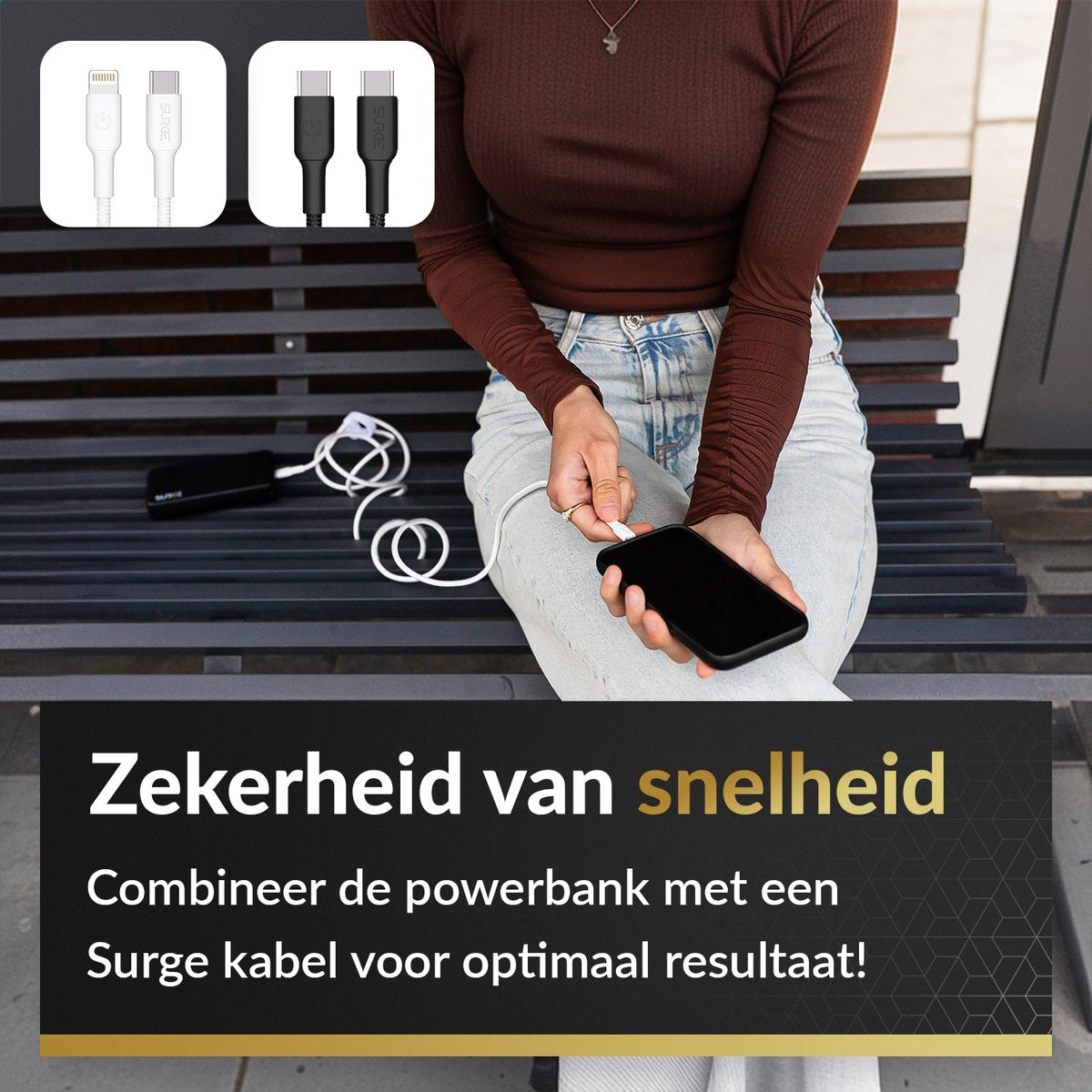 Surge Powerbank 20.000mAh - 22,5W Snellader - 2x USB-C & 1x USB-A - LED Display - Zwart - 14,5 x 6,8 x 2,9 cm