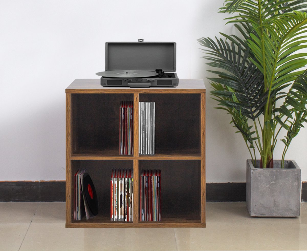 VDD Vinyl Wish - Platenkast - 4 vakken - Bruin - 34.50x70.50x70.50cm