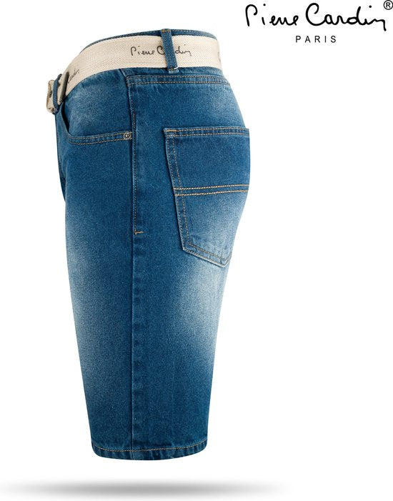 Pierre Cardin - Heren Bermuda met Gratis Riem - Mid Wash - Denim