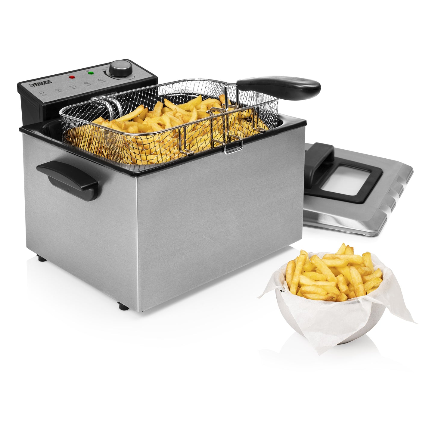 Princess 185000 Friteuse - 5L - 3270W - 3 Frituurmanden - RVS/Zwart