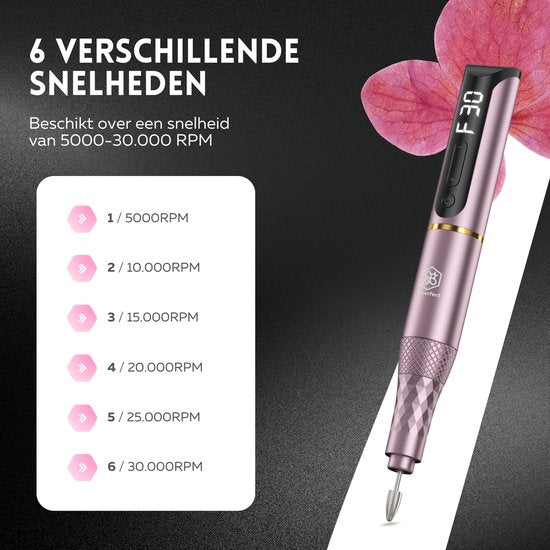Beeperfect® Draadloze Elektrische Nagelvijl Pro Edition - Nagelfrees - Manicure en Pedicure set - Oplaadbaar - 11 Bitjes en 60 Schuurrolletjes - 30.000RPM - Roze