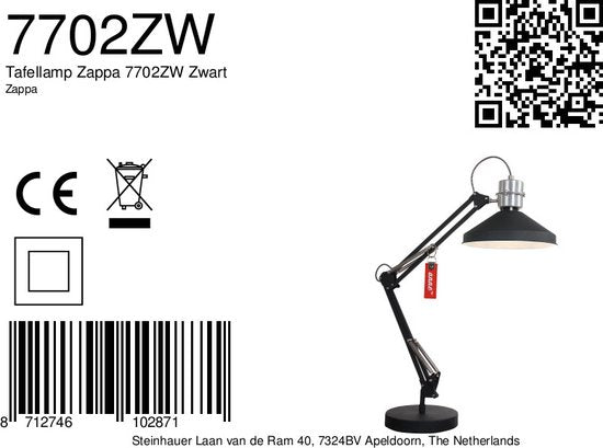 Anne Lighting Zappa - Tafellamp Industrieel - Zwart - H:80cm - Ø:18cm - E27 - Voor Binnen - Metaal - Tafellampen - Bureaulamp - Bureaulampen - Slaapkamer - Woonkamer - Eetkamer