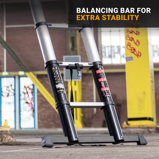 Batavia Telescoopladder 3,81m professional - Uitgeschoven lengte 381cm - Werkzame breedte 32cm - Antislip - Max. belasting 150kg - Werkhoogte 481cm - Giraffe Air® Pro