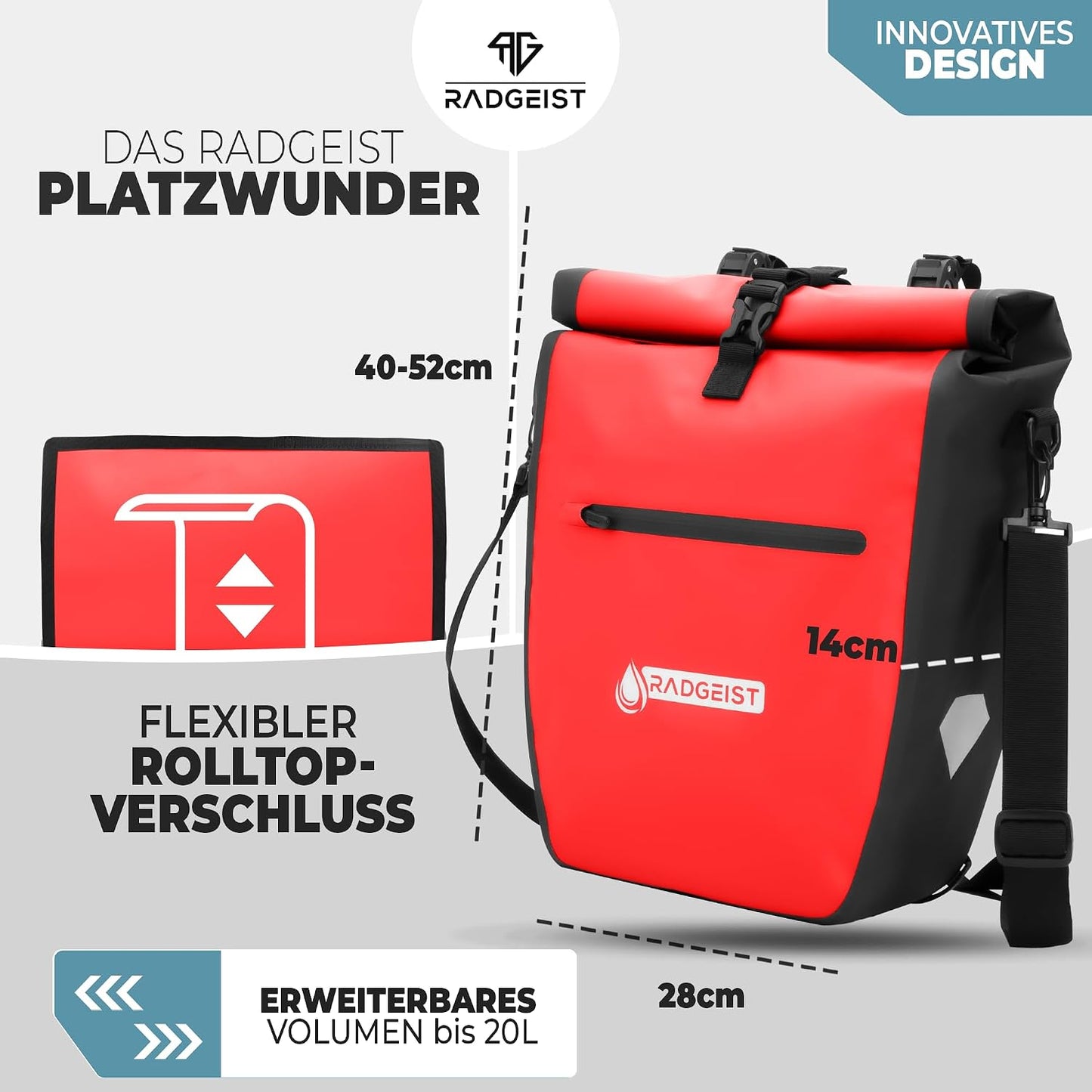 Radgeist Fietstas voor Bagagedrager - Waterdicht - Set van 2 - Rood