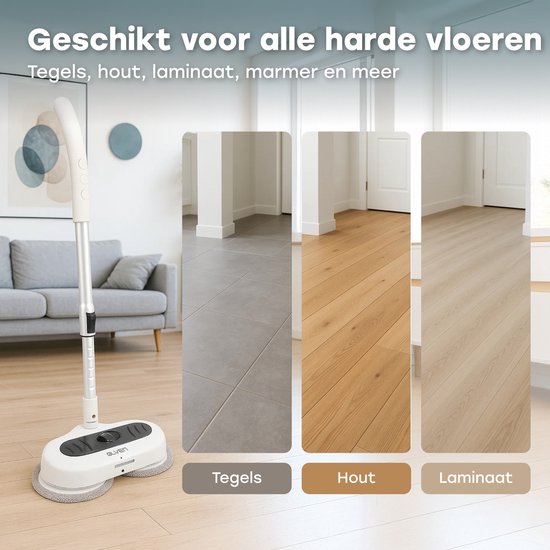 Ølven Elektrische Dweil - Draadloos - Dweilsysteem - Vloerreiniger - Sprayfunctie - LED Verlichting - 50W - Verstelbaar - Wit