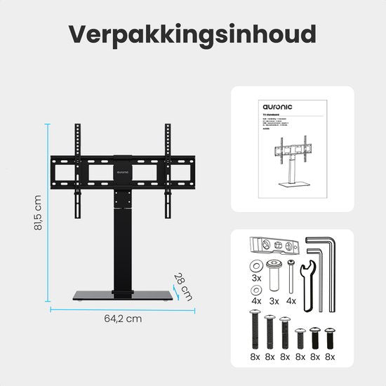 Auronic TV Standaard - TV Voet - Draaibaar - Verstelbaar - Geschikt Voor Curved Schermen - Tot 85 inch - Zwart