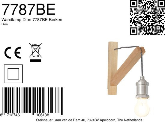 Wandlamp Mexlite Dion 7787BE bruin hout 30x28 cm met aan/uit schakelaar voor binnen Scandi-stijl