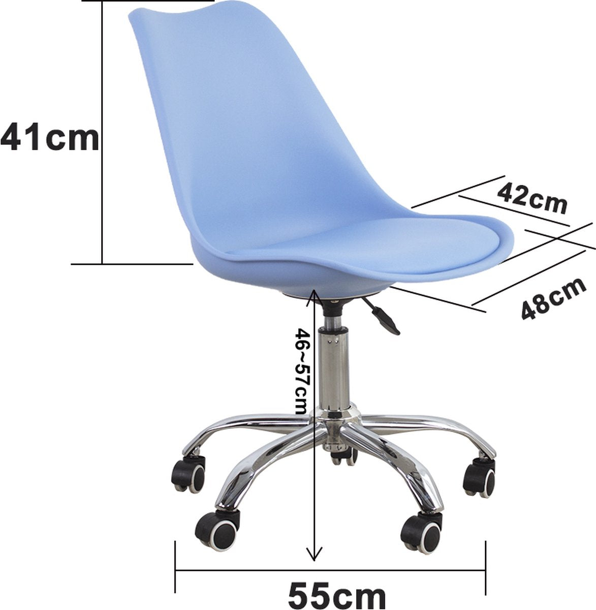 VDD Gaming - Blauwe bureaustoel in hoogte verstelbaar - 42x48x97cm