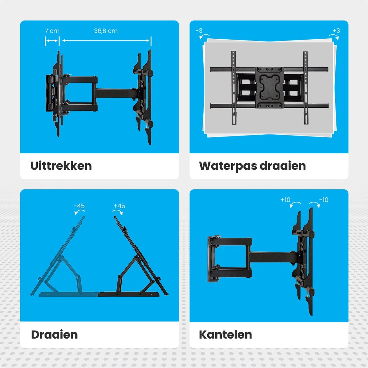 Auronic TV Beugel - Draaibaar en Kantelbaar - 37 tot 70 inch - Tot 60 KG - Zwart