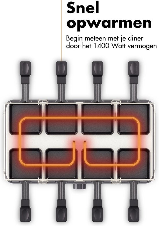 Studio Linea SLGRILL30BK Gourmetstel - 8 Personen - 1400 Watt - Gourmetpannetjes en Gourmetplaat met Antiaanbaklaag - Raclette