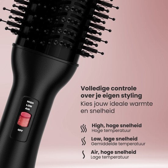 Auronic 4-in-1 Föhnborstel - Airstyler - Kammen - Stijlen - Krullen - Föhnen - 37 mm Krulborstel - 360 Graden Airflow - Zwart/Roze