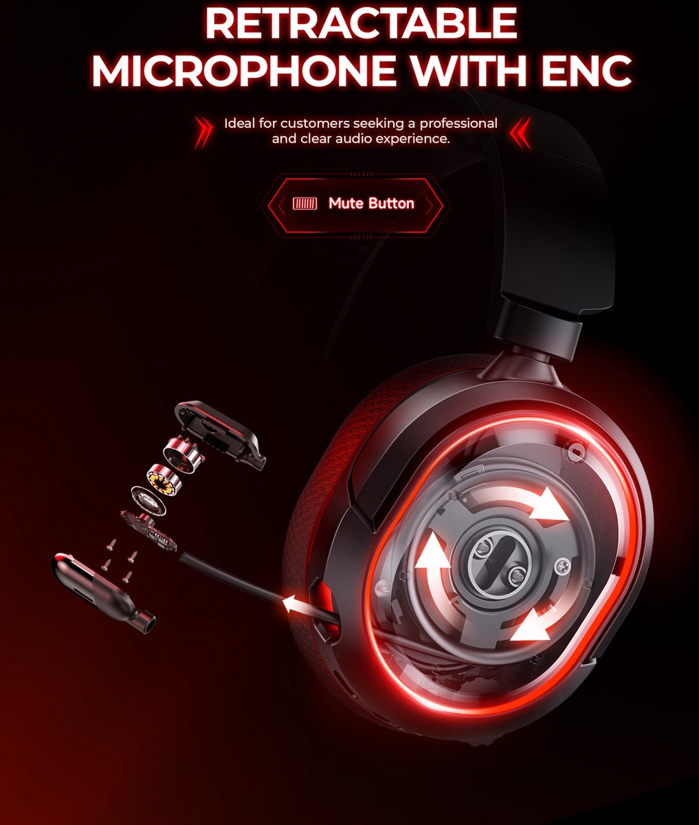 Valorise UG-08S Draadloze Gaming headset 2.4Ghz Zwart/Rood