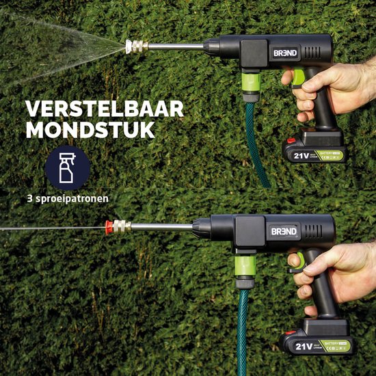 BREND BR-2235 Draadloze Hogedrukreiniger met Accu en Verstelbaar Mondstuk - 3 Sproeipatronen – Aanzuigslang en Fles - Zwart