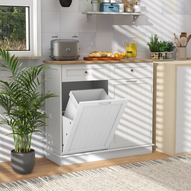 Uitklapbare prullenbakkast met verborgen 42 liter prullenbak - huisdierveilige recyclingkast - Wit
