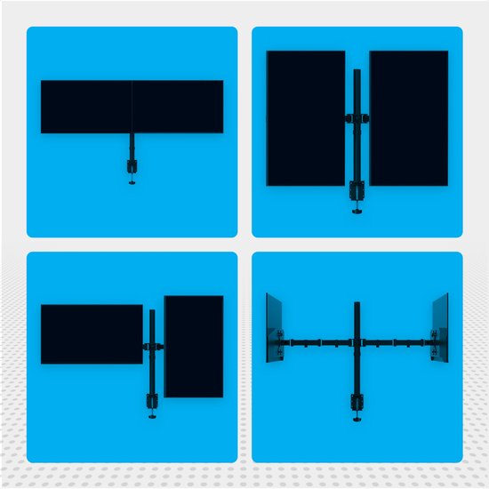 Auronic Monitor Arm - 2 Schermen - 13 tot 27 Inch - Verstelbaar - Draai, Kantel en Zwenkbaar - Dubbele Monitor Beugel - Staal - Zwart