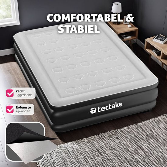 tectake® - Opblaasbaar matras AirDreams met elektrische pomp - Inclusief draagtas met koordsluiting - Waterafstotend - Slaapkamer - Camping - Logeerbed - Afmeting (LxBxH) 200 x 148 x 44 cm