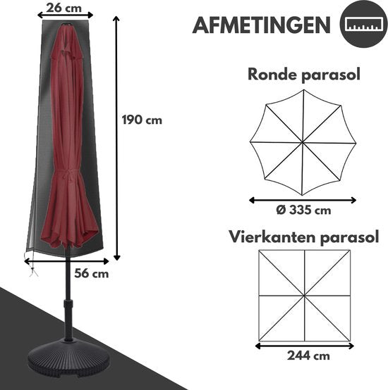 VAIVE Waterdichte Parasolhoes 600D met Rits - Voor Zweefparasol en Staande Parasol