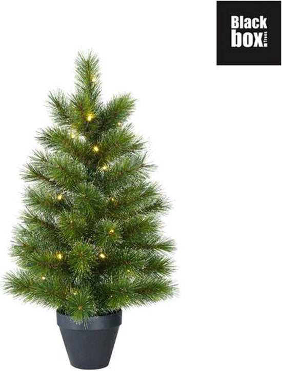 Black Box Trees Glendon Kunstkerstboom in Pot met 30 LED lampjes - H90 x Ø51cm - Groen