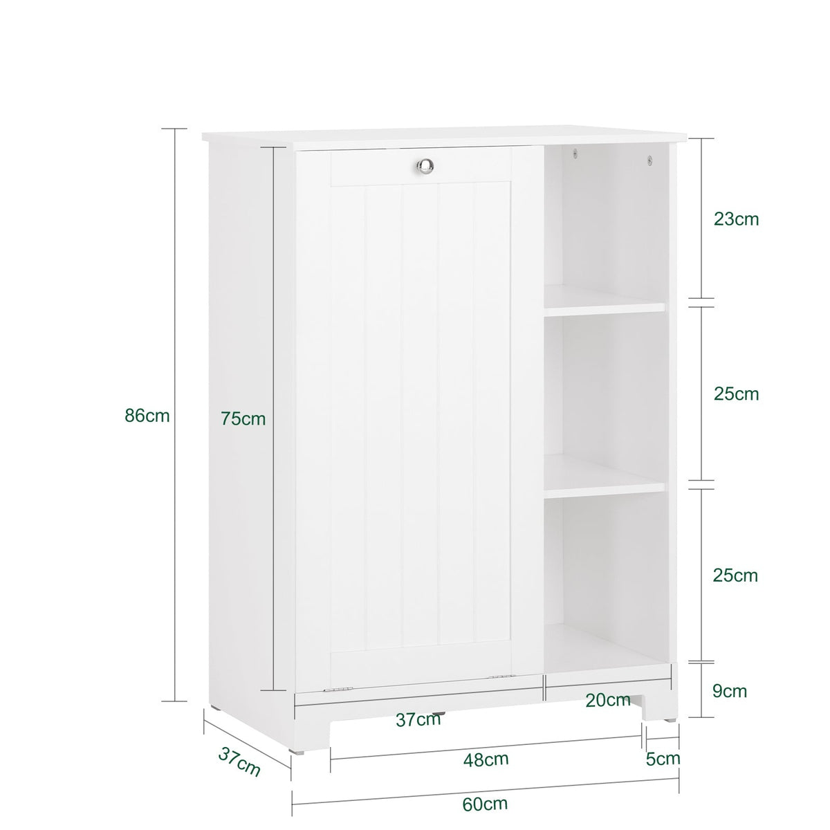 SoBuy Waskast met Waszak - 3 Planken - 1 Wasmand - 60 x 37 x 86 cm - Wit