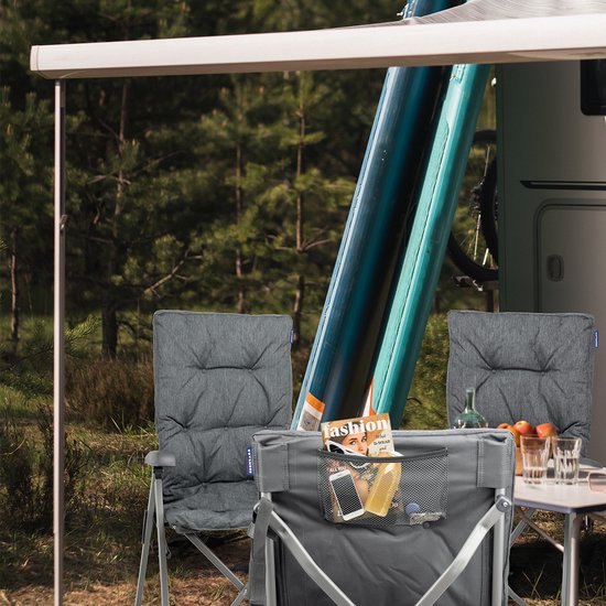 TRVLMORE Campingstoel - Inclusief Draagtas - Comfortabele Vouwstoel - 150 kg draagvermogen - Kampeerstoel - Opbergvak - Klapstoel - Grijs