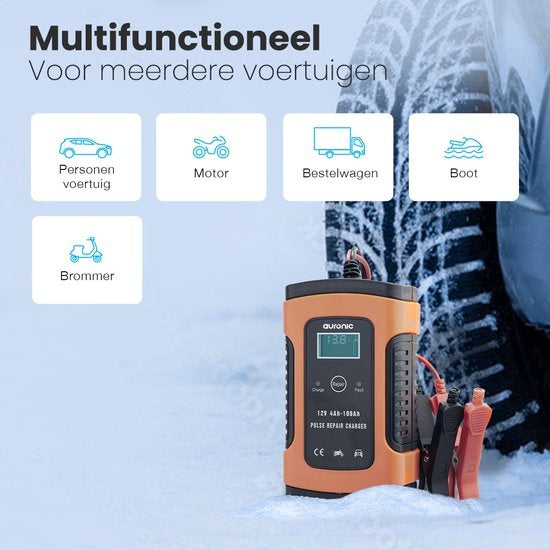 Auronic Acculader - Druppellader - voor Auto en Motor - 12V - tot 100Ah - Oranje