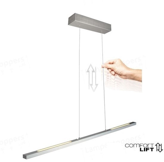 Hanglamp Bande 3994ST staal LED hanglamp met cable lift 114cm breed - Steinhauer, modern ontwerp, hoogte instelbaar, geïntegreerde LED verlichting, dimbaar licht