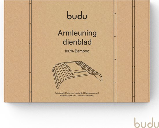 Budu Armleuning dienblad voor bank Zwart – Flexibel – Armleuning organizer – Bamboe hout – Anti slip - Telefoonhouder
