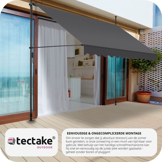tectake - klemluifel - Zonnescherm – Zonneluifel - Verstelbaar - Klem-zonwering - Zonnescherm Balkon - 300 x 180 cm - zwartgrijs – zonwering - 404965