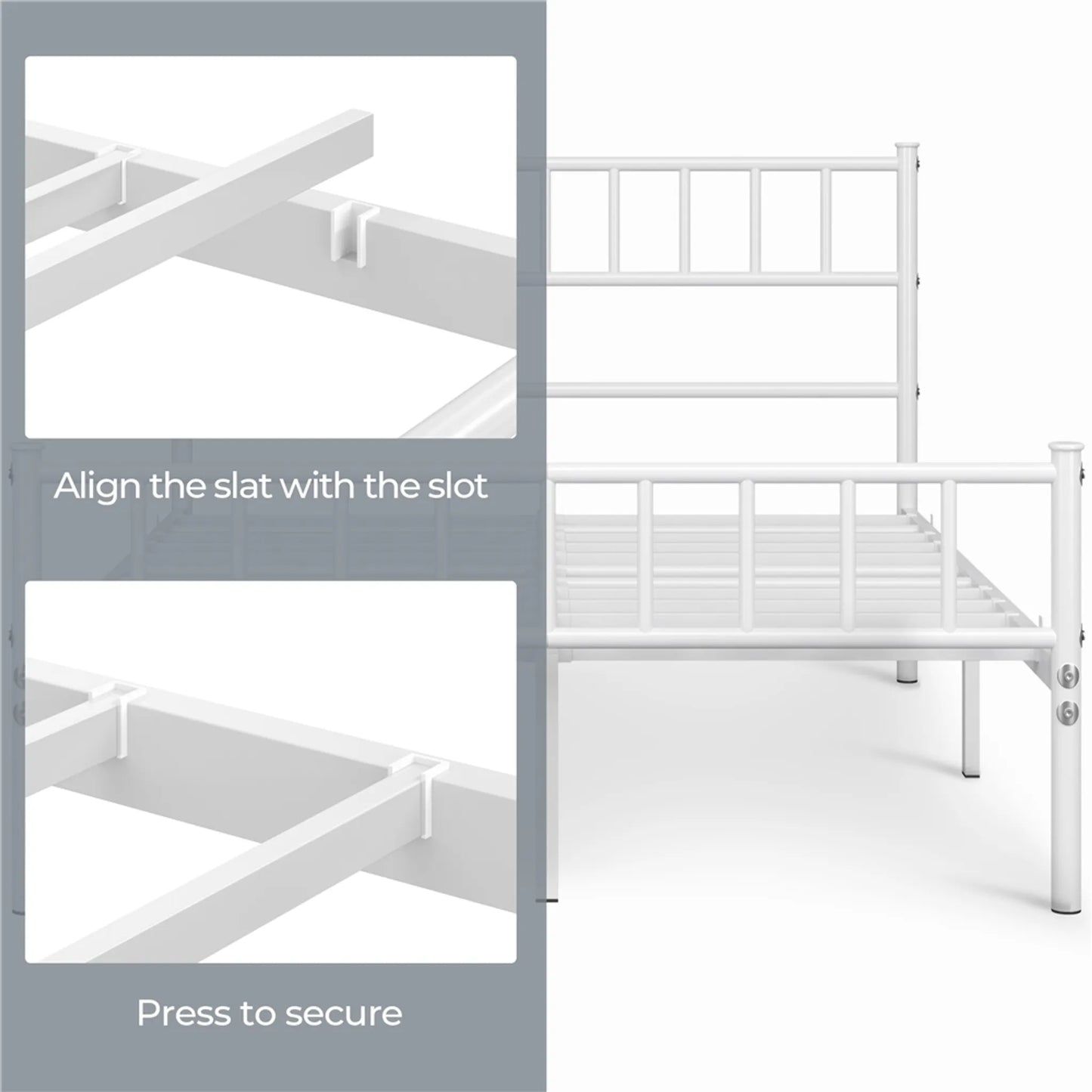 Yaheetech Metalen Bedframe 160 x 200 cm – Voorzien Van Hoog Hoofd- En Voetbord En 12 Metalen Latten En 32 cm Opbergruimte – Voor Slaapkamer En Logeerkamer – Wit Metaal – 207 x 162 x 88,5 cm