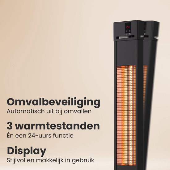 Auronic Terrasverwarmer - Infrarood Verwarming - Staand - 20m2 - Elektrisch - 2000W - Afstandsbediening - 3 Standen - Zwart